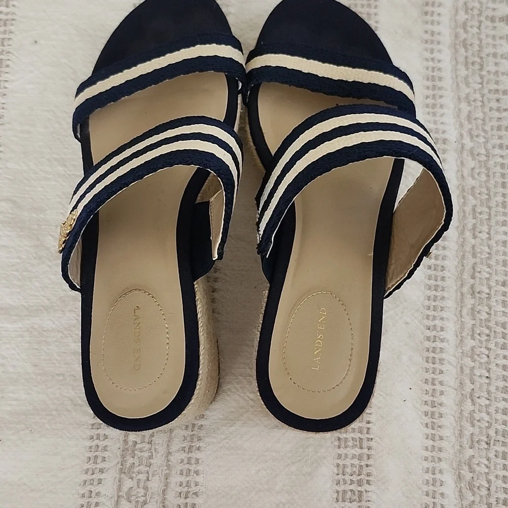 Lands End Slip On Espadrille Sandals Coastal Nautical Womens 7